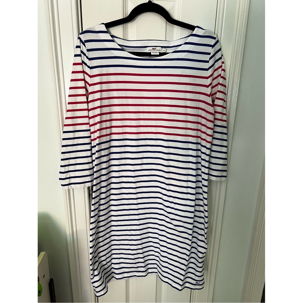 Vineyard‎ Vines Striped T-Shirt Dress Womens XL Red White Blue Nautical Preppy